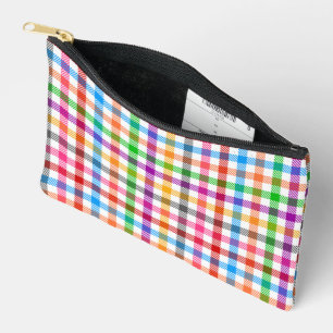Pochette À Accessoires Motif à carreaux gingham arc-en-ciel coloré - Blan