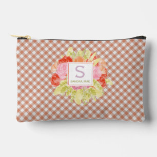 Pochette À Accessoires Motif à carreaux gingham pêche orange pastel chic