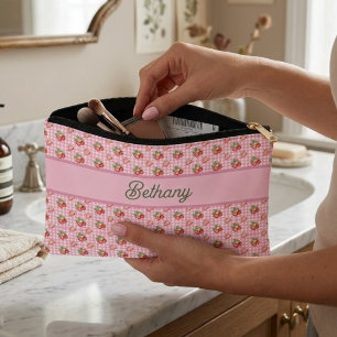 Pochette À Accessoires Motif à carreaux gingham rose framboise