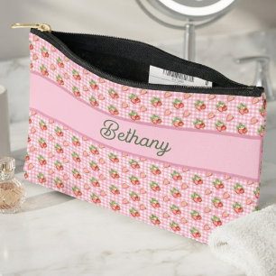 Pochette À Accessoires Motif à carreaux gingham rose framboise
