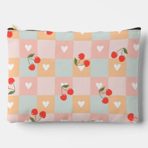 Pochette À Accessoires Motif à carreaux pastel cerise et cœur