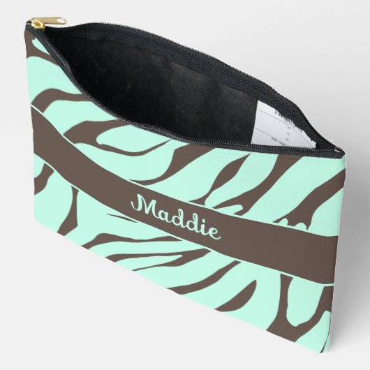 Pochette À Accessoires Motif à la pointe verte Zebra Stripes (Ouvrir)