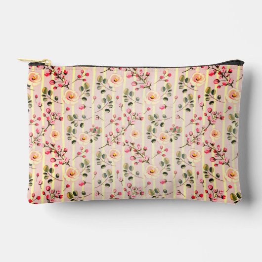 Pochette À Accessoires Motif à rayures florales rose pâle (Recto)