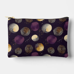 Pochette À Accessoires Motif Abstrait Bohème Cercles Or Violet