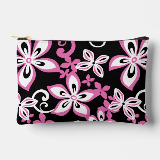 POCHETTE À ACCESSOIRES MOTIF ALOHA HAWAII EN NOIR/ROSE (Recto)