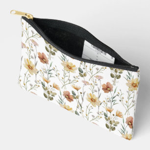 Pochette À Accessoires Motif botanique de fleurs sauvages à l'aquarelle d