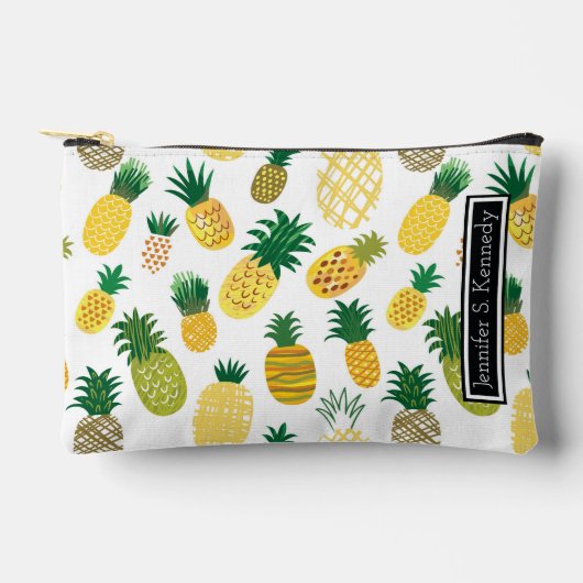Pochette À Accessoires Motif branché à l'ananas | Ajouter Votre Nom (Recto)