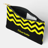 Pochette À Accessoires Motif chevron jaune et noir personnalisable (Ouvrir)