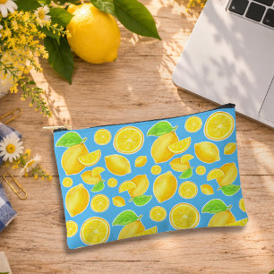 Pochette À Accessoires Motif Citron Jaune et Bleu Joyeux