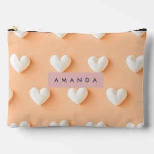 Pochette À Accessoires Motif Cœur Blanc Personnalisé sur Pêche