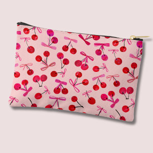 Pochette À Accessoires Motif Coquette Cerise & Ruban Rose