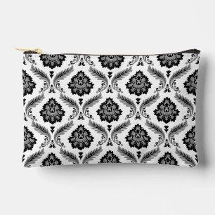 Pochette À Accessoires Motif Damassé Rococo Gris Noir Blanc