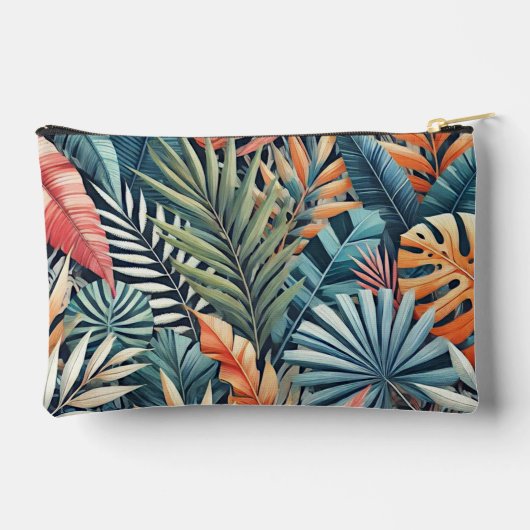 Pochette À Accessoires Motif d'art Feuille turquoise bleu vert rose orang (Verso)