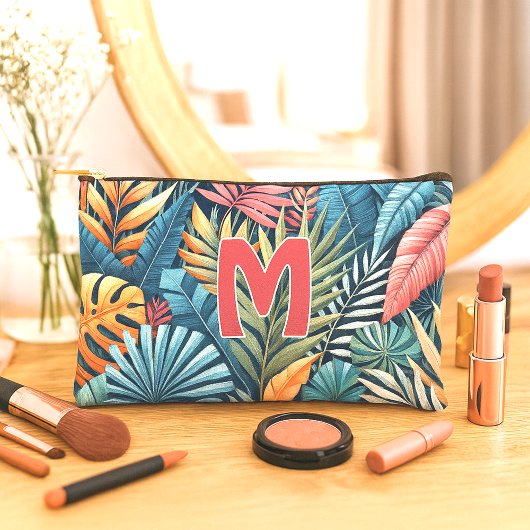 Pochette À Accessoires Motif d'art Feuille turquoise bleu vert rose orang