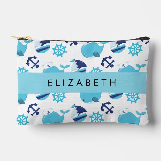 Pochette À Accessoires Motif De Baleines, Baleines Bleues, Votre Nom (Recto)