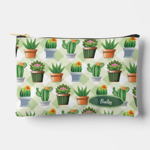 Pochette À Accessoires Motif de cactus en vichy vert