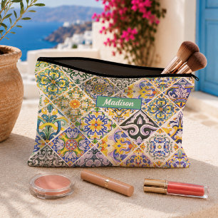 Pochette À Accessoires Motif de carreaux verts siciliens marocains mexica
