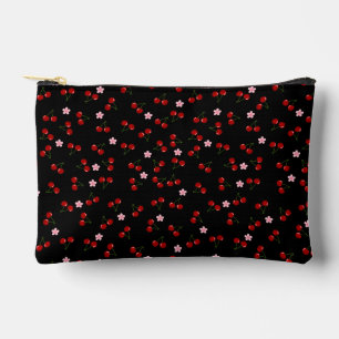 Pochette À Accessoires Motif de cerises sur fond noir