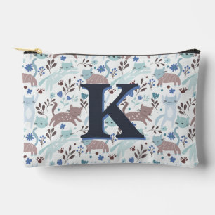Pochette À Accessoires Motif de chat Whimsical, Monogramme gris bleu