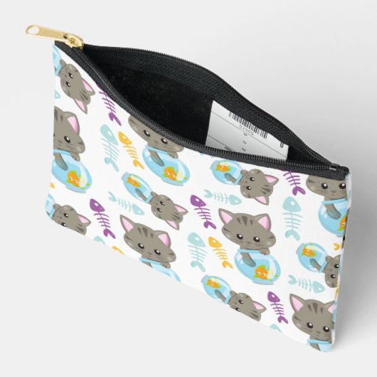 Pochette À Accessoires Motif De Chats, Chats Mignons, Chatons, Poisson (Ouvrir)