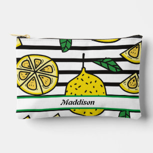 Pochette À Accessoires Motif de citron sur bande noire et blanche