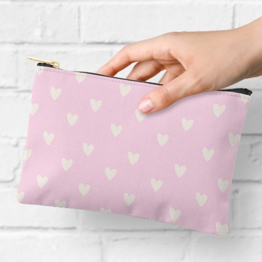 Pochette À Accessoires Motif de cœurs rose et crème imprimé