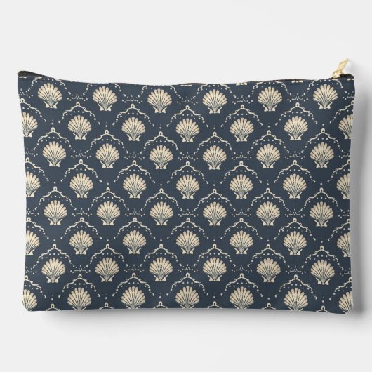 Pochette À Accessoires Motif de coquillages bleu profond et crème (Verso)