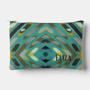 Pochette À Accessoires Motif de couleurs camouflage turquoise avec nom pe