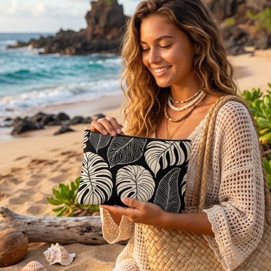 Pochette À Accessoires Motif de feuilles d'impression hawaïenne moderne