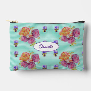 Pochette À Accessoires Motif de fleur de rose rose aqua aquarelle filles