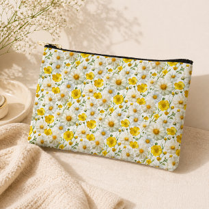 Pochette À Accessoires Motif de fleur sauvage à l'aquarelle jaune