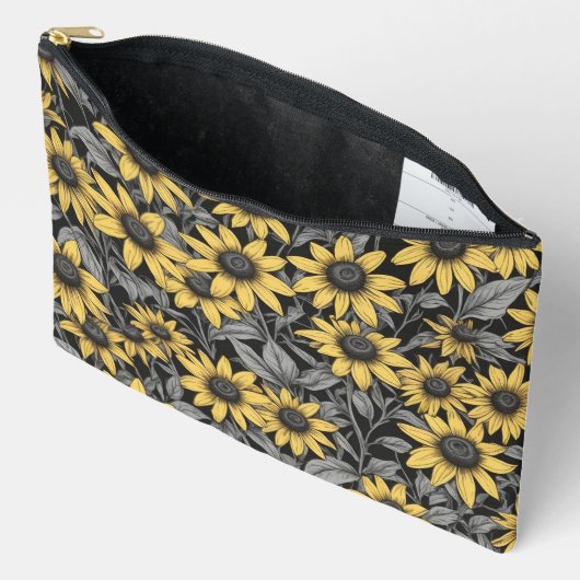 Pochette À Accessoires Motif de fleur Suzanne jaune à oeil noir (Ouvrir)