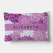 Pochette À Accessoires Motif De Fleurs, Dahlia Violet, Votre Nom (Verso)
