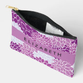 Pochette À Accessoires Motif De Fleurs, Dahlia Violet, Votre Nom (Ouvrir)