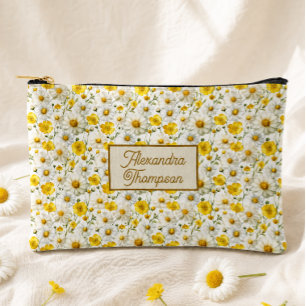 Pochette À Accessoires Motif de fleurs sauvages jaunes Monogramme Nom