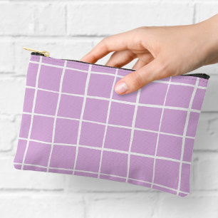 Pochette À Accessoires Motif de grille simple violet et blanc