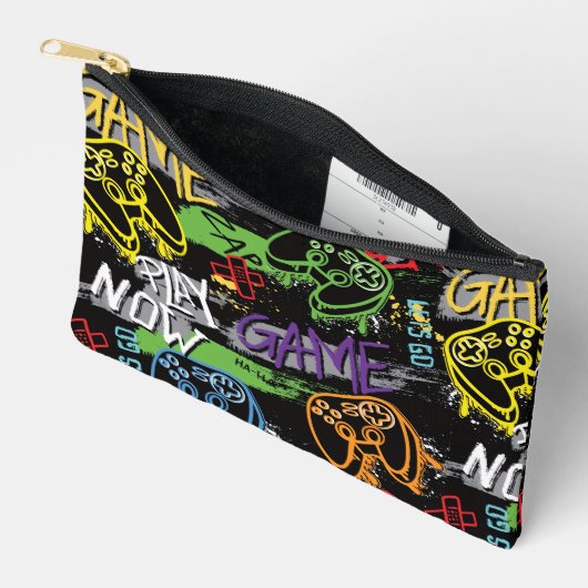 Pochette À Accessoires Motif de jeu graffiti néon (Ouvrir)