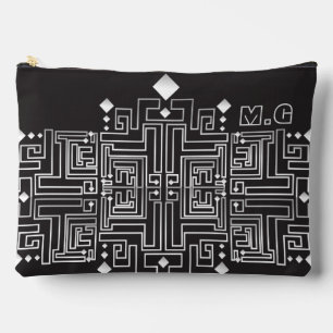 Pochette À Accessoires Motif de labyrinthe noir et blanc monogrammé