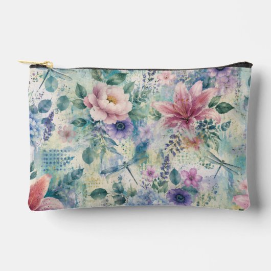 Pochette À Accessoires Motif de libellule florale à l'aquarelle (Recto)