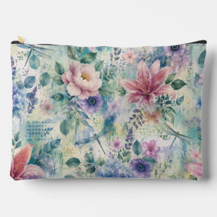 Pochette À Accessoires Motif de libellule florale à l'aquarelle
