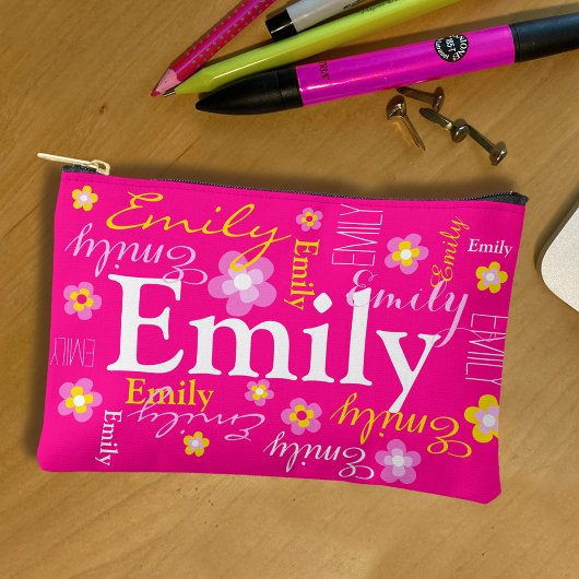 Pochette À Accessoires Motif de nom rose jaune crayon ou