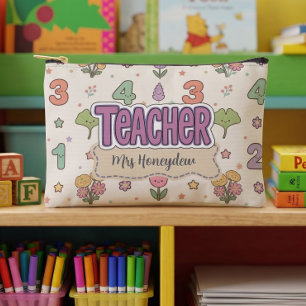 Pochette À Accessoires Motif de nombres de l'école de l'enseignant violet
