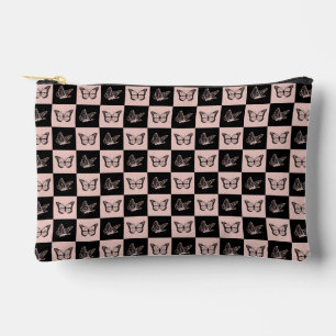 Pochette À Accessoires motif de papillon rose et noir À damiers