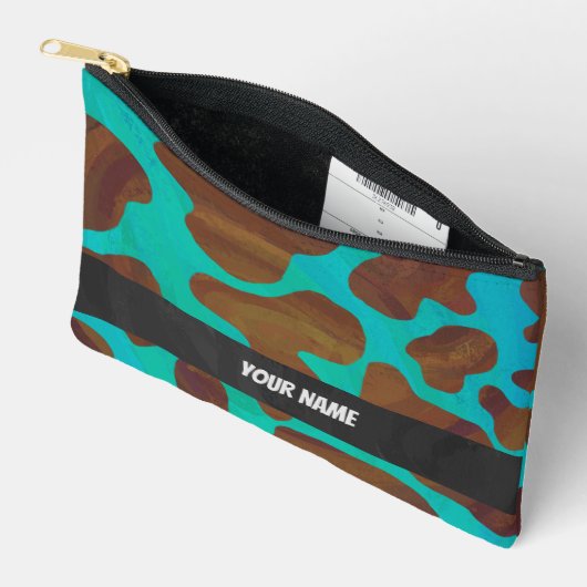 Pochette À Accessoires Motif de vache Brown et Turquoise (Ouvrir)