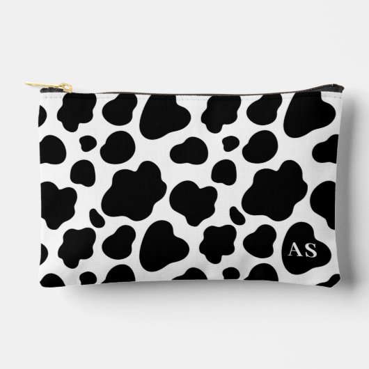 Pochette À Accessoires Motif de vache noir et blanc mignon Monogramme (Recto)