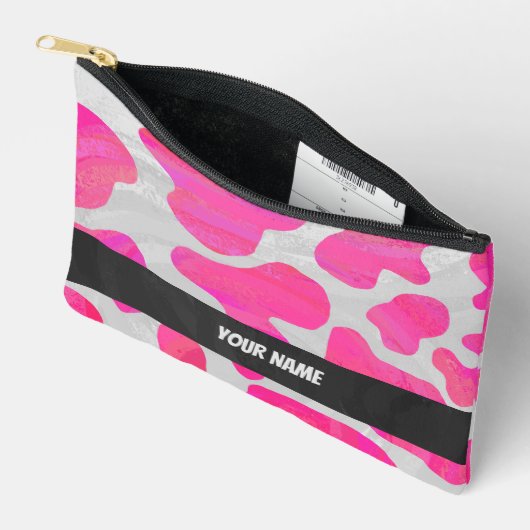 Pochette À Accessoires Motif de vache rose et blanche (Ouvrir)