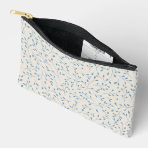 Pochette À Accessoires Motif délicat de vigne botanique bleu clair et crè