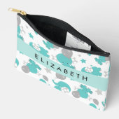 Pochette À Accessoires Motif Des Eléphants Bleus, Étoiles, Votre Nom (Ouvrir)