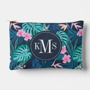 Pochette À Accessoires Motif du Jardin des Fleurs Tropicales Bleues