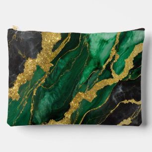 Pochette À Accessoires Motif en marbre vert avec or